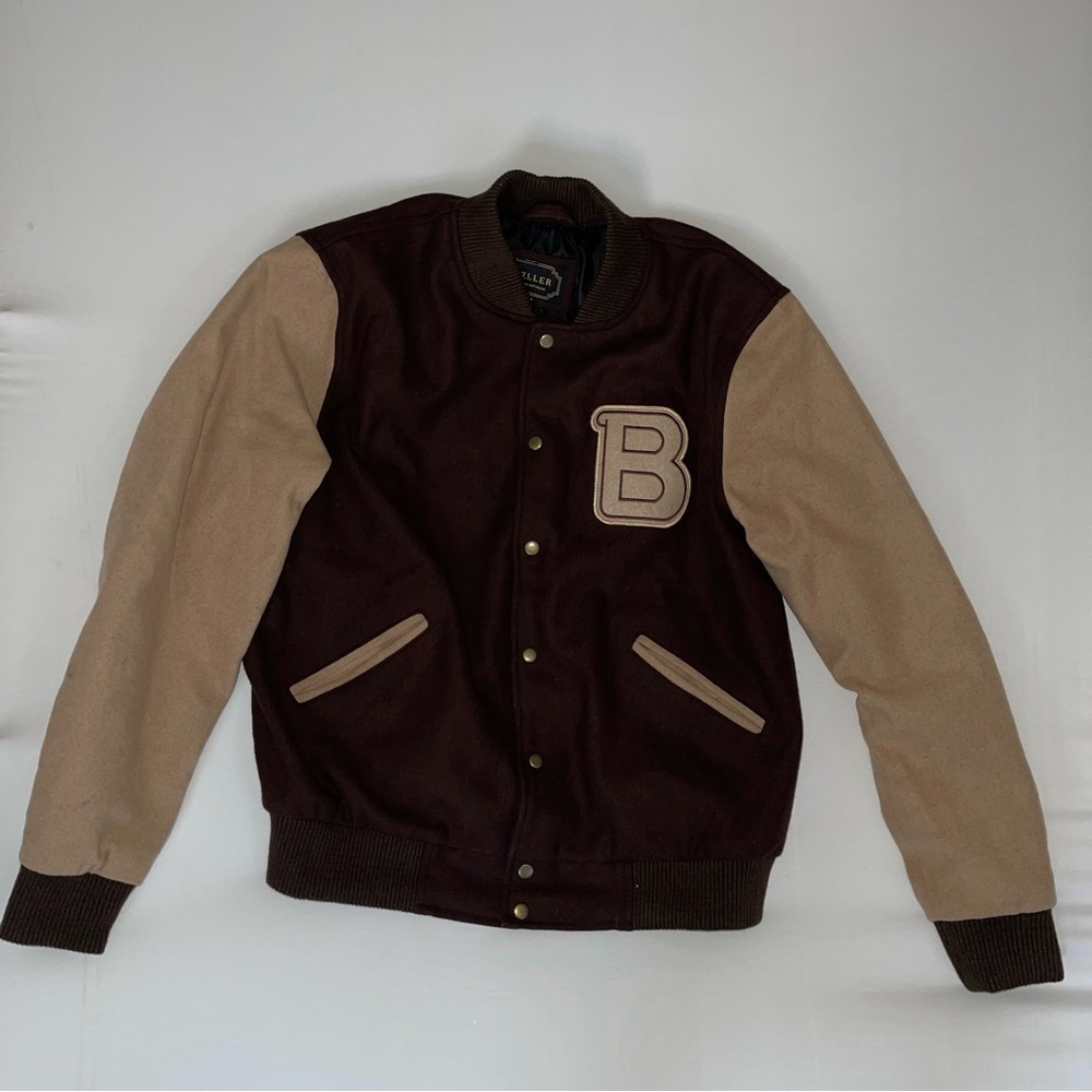 'B' Logo Varsity Jacket - Bomber Style - Brown color - Wool fabric X-Lrg